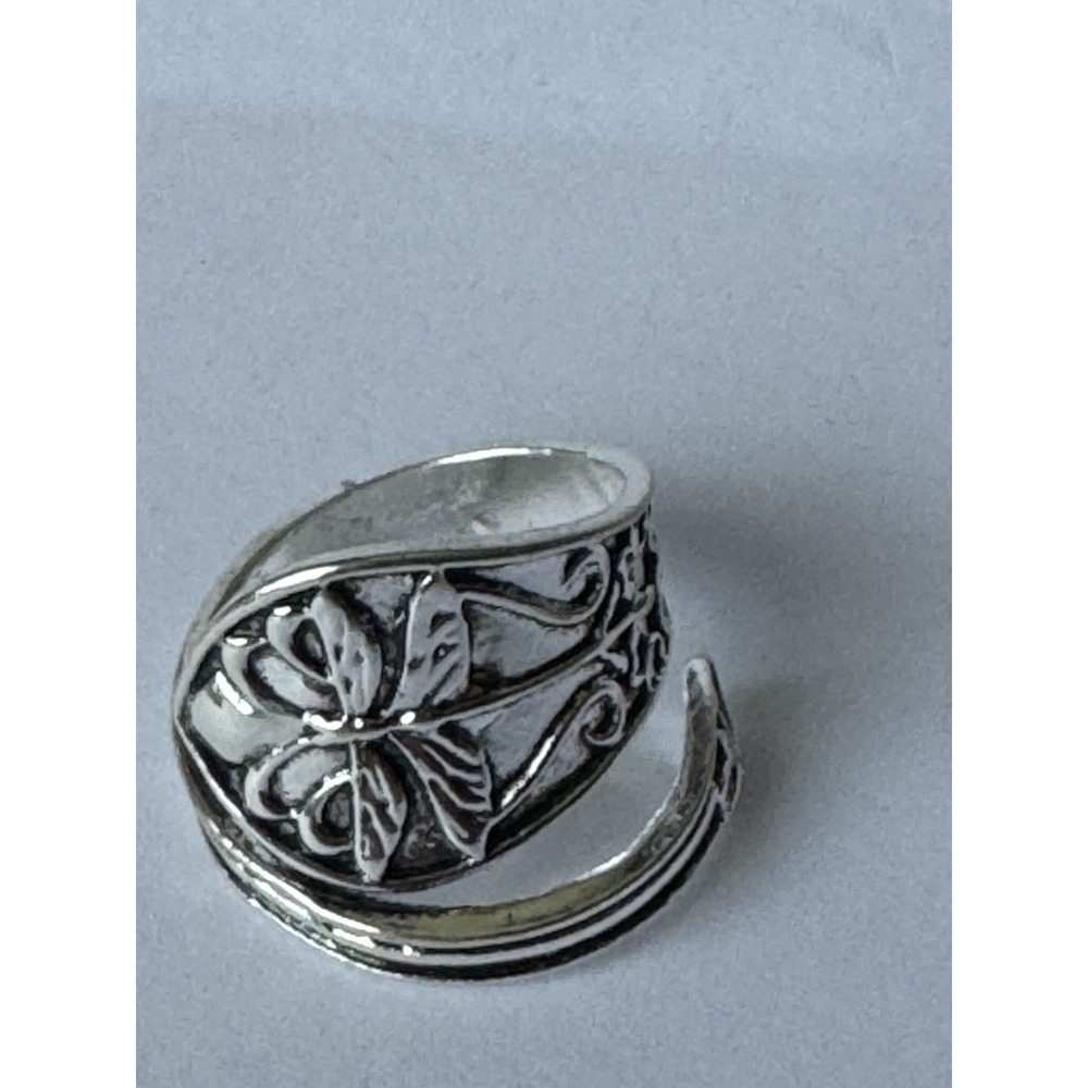 Silver Tone Flower Wrap Open Band Ring Adjustable Metal Size 8 MPN 0163 - Picture 6 of 9